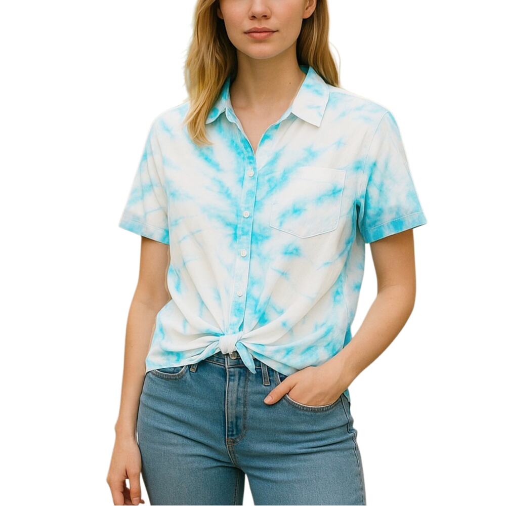 NWT Lucky Brand Women's Tie-Dye Print Cotton Button Down Shirt